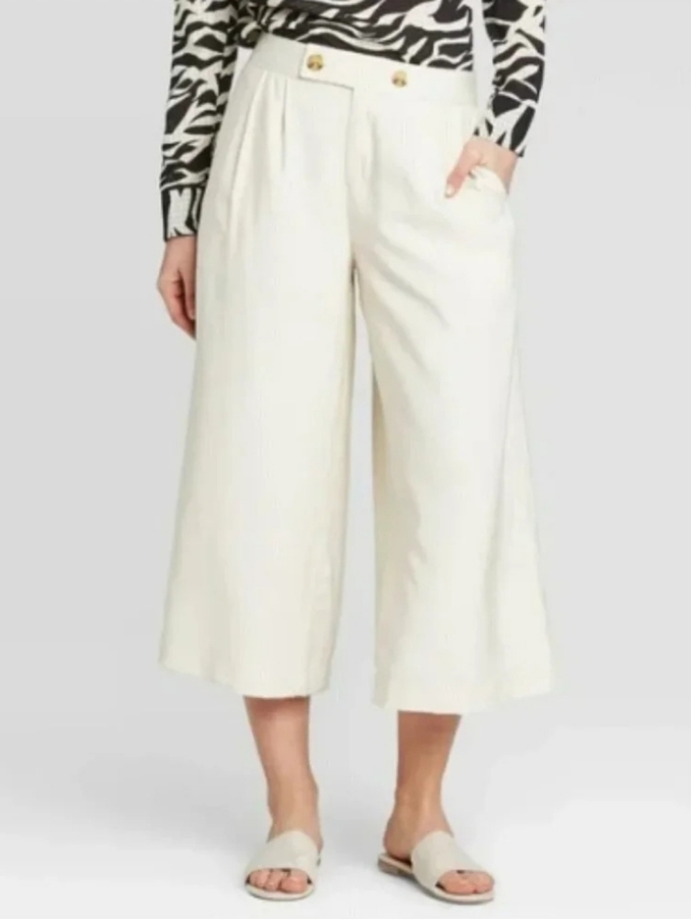 WHO WHAT WEAR Wide Leg Crop Gigh Rise Pant Size 6 NWT